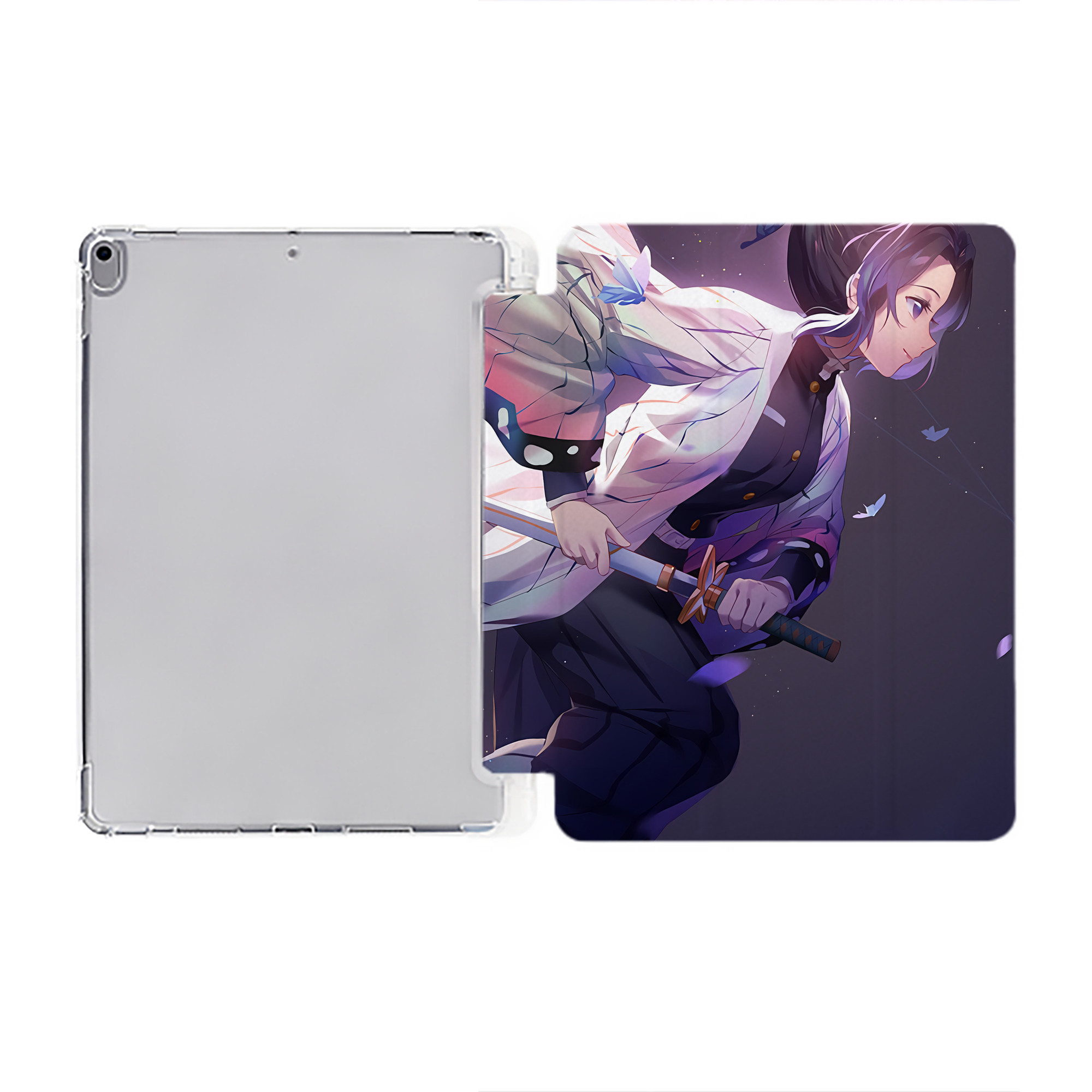 （画像用） 鬼滅の刃（きめつのやいば）蟲柱-胡蝶 しのぶ／こちょう しのぶ Kochou Shinobu IPad ケース ペン収納付き 三つ折りスタンド PUレザー×シリコン 対応機種9.5/10.5/10.9インチ